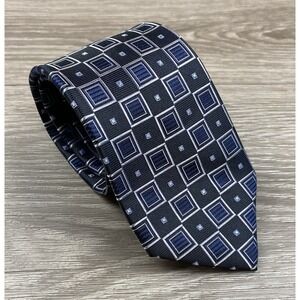 Jos A Bank Men's Traveler 100% Silk Geometric Squares Necktie Long Blue New